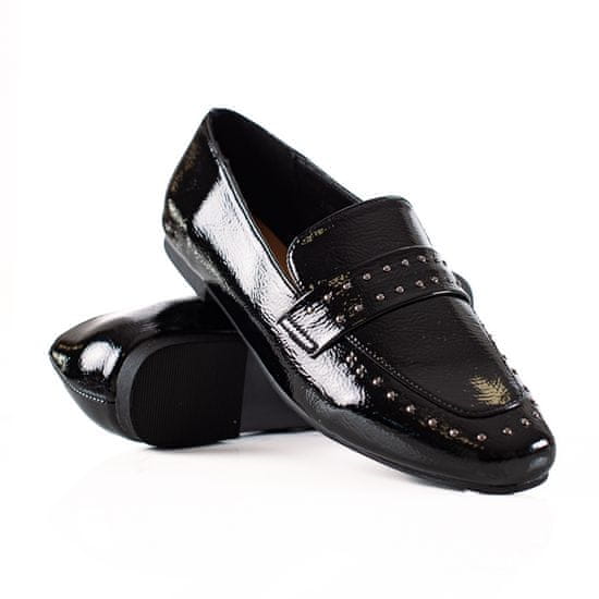 Amiatex Exkluzívní dámské polobotky černé na plochém podpatku + Ponožky Gatta Calzino Strech