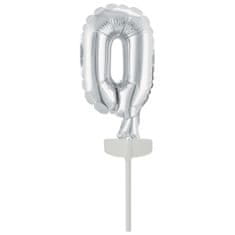 Amscan Fóliový balónek stříbrný mini - zápich do dortu číslo 0 