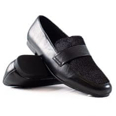 Amiatex Luxusní černé dámské polobotky na plochém podpatku + Ponožky Gatta Calzino Strech, černé, 37