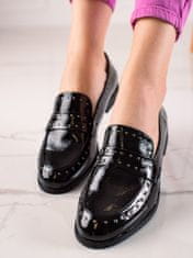 Amiatex Trendy dámské černé polobotky na plochém podpatku + Ponožky Gatta Calzino Strech, černé, 36
