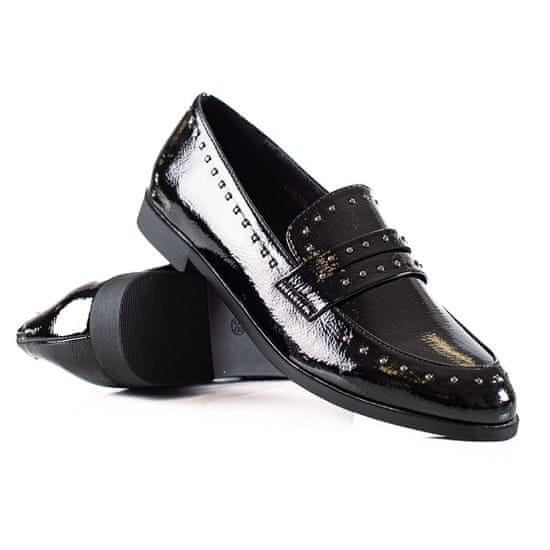 Amiatex Trendy dámské černé polobotky na plochém podpatku + Ponožky Gatta Calzino Strech