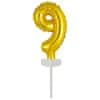 Fóliový balónek zlatý mini - zápich do dortu číslo 9 