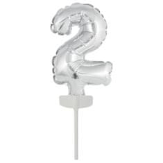 Amscan Fóliový balónek stříbrný mini - zápich do dortu číslo 2 