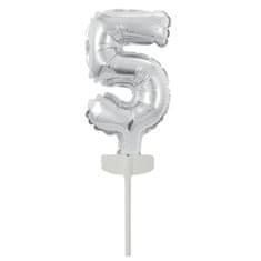 Amscan Fóliový balónek stříbrný mini - zápich do dortu číslo 5 