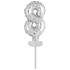 Amscan Fóliový balónek stříbrný mini - zápich do dortu číslo 8 