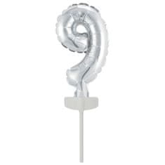 Amscan Fóliový balónek stříbrný mini - zápich do dortu číslo 9 