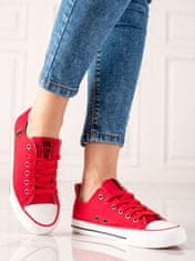 Amiatex Krásné červené tenisky dámské bez podpatku + Ponožky Gatta Calzino Strech, odstíny červené, 37