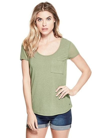 Guess GUESS dáské tričko Desirae Pieced Top světle zelené