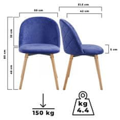 shumee MIADOMODO Sada jídelních židlí sametové, kr. modrá, 4 ks