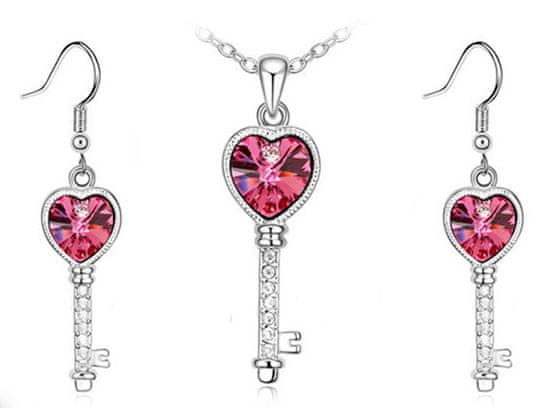 Lovrin Sada šperků ve tvaru klíče s růžovým srdcem a bílými zirkony