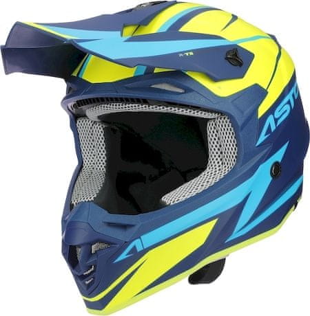ASTONE Moto přilba MX800 RACERS matná modro/neonově žlutá + 2 ks brýle ARNETTE zdarma
