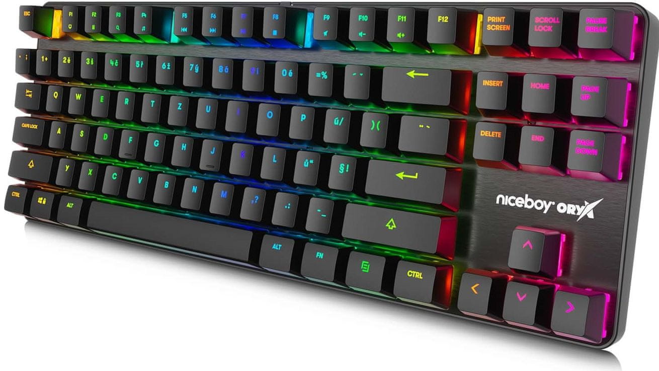 Niceboy ORYX K500X CZ/SK (oryx-k-500x) mechanická herná klávesnica RGB podsvietenie drôtová kovová konštrukcia mechanické spínače OUTEMU red