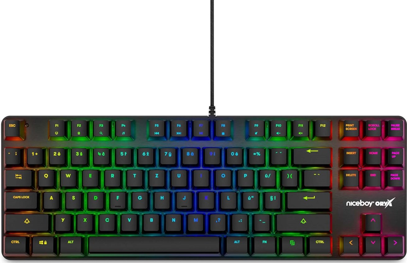 Niceboy ORYX K500X CZ/SK (oryx-k-500x) mechanická herná klávesnica RGB podsvietenie drôtová kovová konštrukcia mechanické spínače OUTEMU red