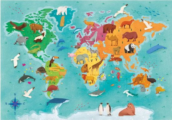 Clementoni Puzzle Prozkoumej mapu: Světová zvířata 250 dílků