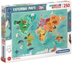 Clementoni Puzzle Prozkoumej mapu: Světová zvířata 250 dílků
