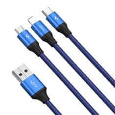 BASEUS Rapid 3in1 kabel USB - USB-C / Lightning / micro USB 3.5A 1.2m, modrý