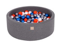 MeowBaby® Kuličkový bazén 90X30cm/200 kuliček 7Compour Hračky pro batolata z kulaté pěny Vyrobeno v EU Tmavě šedá: perleťově modrá/bílá perleťová/oranžová/stříbrná