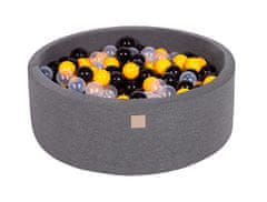 MeowBaby® Kuličkový bazén 90X30cm/200 kuliček 7Compour Hračky pro batolata z kulaté pěny Vyrobeno v EU Tmavě šedá: žlutá/černá/průhledná
