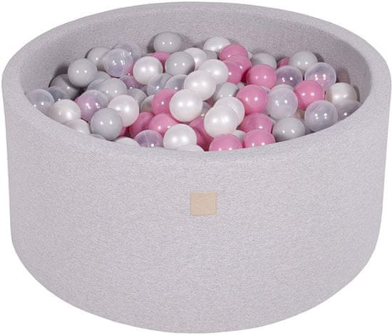 MeowBaby® Kuličkový bazén 90X40cm/300 kuliček 7Compour Hračky pro batolata z pěny Kulatá hračka Vyrobeno v EU Světle šedá: čirá/světle růžová/bílá perleťová/šedá