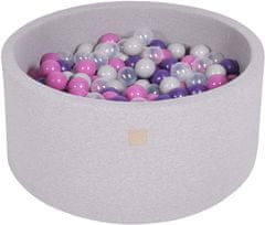 MeowBaby® Kuličkový bazén 90X40cm/300 kuliček 7Compour Hračky pro batolata z pěny Kulatá hračka Vyrobeno v EU Světle šedá: Tmavě růžová / fialová / průhledná / šedá