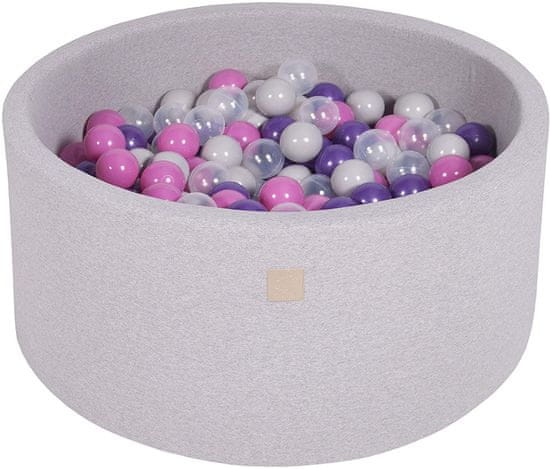 MeowBaby® Kuličkový bazén 90X40cm/300 kuliček 7Compour Hračky pro batolata z pěny Kulatá hračka Vyrobeno v EU Světle šedá: Tmavě růžová / fialová / průhledná / šedá