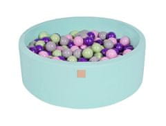 MeowBaby® Kuličkový bazén 90X30cm/200 kuliček 7Compour Hračky pro batolata z kulaté pěny Vyrobeno v EU Máta: pastelově růžová/šedá/fialová/světle zelená