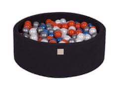 MeowBaby® Kuličkový bazén 90X30cm/200 kuliček 7Compour Hračky pro batolata z kulaté pěny Vyrobeno v EU Černá: perleťově modrá/bílá perleťová/oranžová/stříbrná