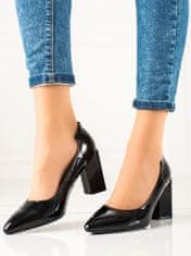 Amiatex Krásné lodičky dámské černé na širokém podpatku + Ponožky Gatta Calzino Strech, černé, 36