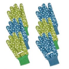 TWM Zahradnické rukavice polyesterové zelené/modré 3 páry velikost M