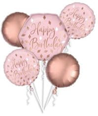 TWM Fóliový balónek Happy Birthday 58 cm růžový / zlatý 5 ks