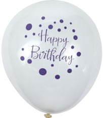 TWM sada balónků Všechno nejlepší k narozeninám 25 cm bílý / fialový latex 5 kusů
