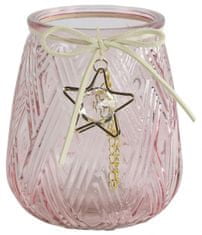 TWM stojánek na čajovou svíčku Liv 13 x 14 cm růžové sklo