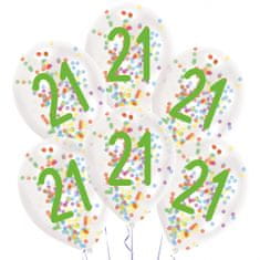 TWM balónky konfety 21 let 27,5 cm bílý latex 6 ks