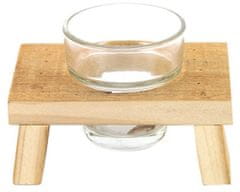 TWM držák na čajovou svíčku 12 cm dřevo/sklo přírodní/průhledný