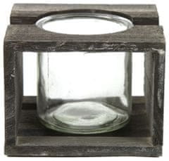 TWM držák na čajovou svíčku 12 cm dřevo/sklo šedá/průhledná