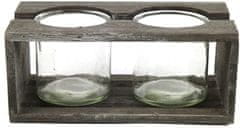 TWM Stojánek na čajovou svíčku 22 cm dřevo/sklo šedý/průhledný