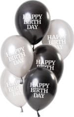 TWM Lesklé balónky Happy Birthday 23 cm černá / stříbrná 6 ks