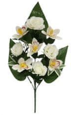 TWM Umělá kytice růží a orchidejí 45 x 9 cm bílá