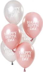 TWM Lesklé balónky Happy Birthday 23 cm růžové / stříbrné 6 ks