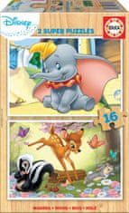 Educa Dřevěné puzzle Dumbo a Bambi 2x16 dílků