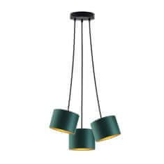 LYSNE.PL Závěsná lampa nad stolem WAIKIKI W3 GOLD 3xE27, černý rám, zelená
