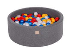 MeowBaby® Kuličkový bazén 90X30cm/200 kuliček 7Compour Hračky pro batolata z kulaté pěny Vyrobeno v EU Tmavě šedá: červená/žlutá/bílá perleťová/perleťově modrá