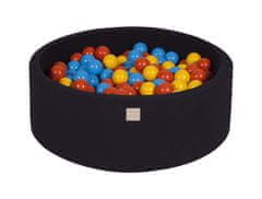 MeowBaby® Kuličkový bazén 90X30cm/200 kuliček 7Compour Hračky pro batolata z kulaté pěny Vyrobeno v EU Černá: žlutá/oranžová/modrá