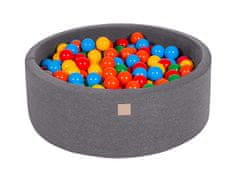 MeowBaby® Kuličkový bazén 90X30cm/200 kuliček 7Compour Hračky pro batolata z kulaté pěny Vyrobeno v EU Tmavě šedá: žlutá/červená/tmavě zelená/oranžová/modrá