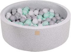 MeowBaby® Kuličkový bazén 90X30cm/200 kuliček 7Compour Hračky pro batolata z kulaté pěny Vyrobeno v EU Světle šedá: bílá/šedá/mátová