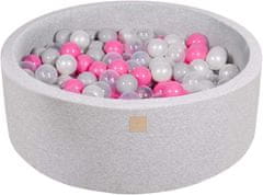 MeowBaby® Kuličkový bazén 90X30cm/200 kuliček 7Compour Hračky pro batolata z kulaté pěny Vyrobeno v EU Světle šedá: průhledná/bílá perleťová/šedá/světle růžová