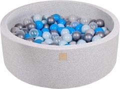MeowBaby® Kuličkový bazén 90X30cm/200 kuliček 7Compour Hračky pro batolata z kulaté pěny Vyrobeno v EU Světle šedá: modrá/průhledná/dětská modrá/stříbrná/šedá