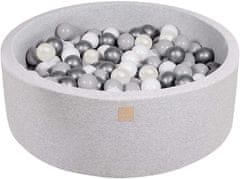 MeowBaby® Kuličkový bazén 90X30cm/200 kuliček 7Compour Hračky pro batolata z kulaté pěny Vyrobeno v EU Světle šedá: bílá/šedá/bílá perleťová/stříbrná