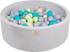 MeowBaby® Kuličkový bazén 90X30cm/200 kuliček 7Compour Hračky pro batolata z kulaté pěny Vyrobeno v EU Světle šedá: tyrkysová/světle zelená/šedá/průhledná
