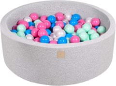 MeowBaby® Kuličkový bazén 90X30cm/200 kuliček 7Compour Hračky pro batolata z kulaté pěny Vyrobeno v EU Světle šedá: modrá/bílá perleťová/světle růžová/mátová